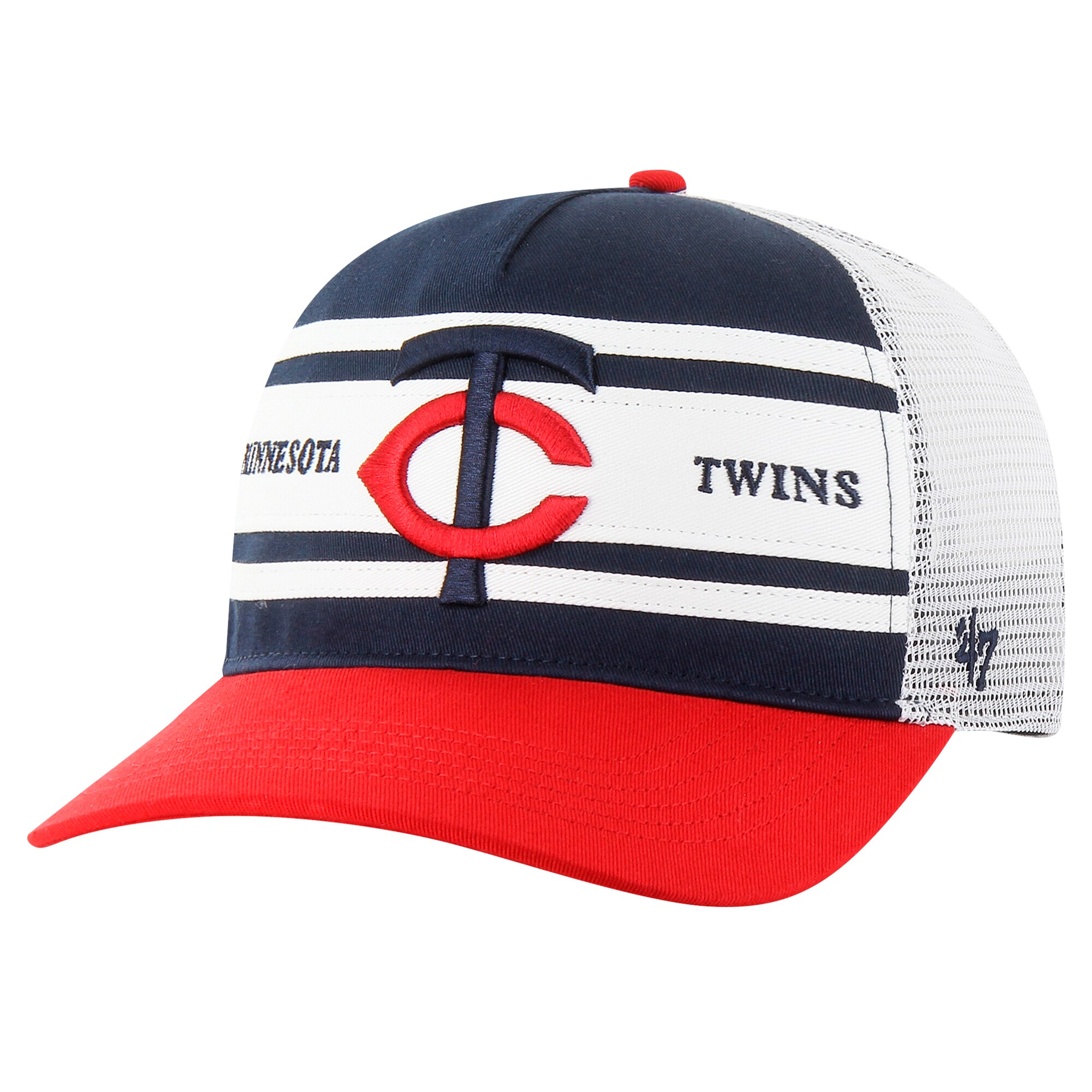 Minnesota Twins Jerseys Shop - mens minnesota twins 47 navy gridiron super stripe relaxed trucker hitch adjustable hat Collection | Twins Fan Essentials